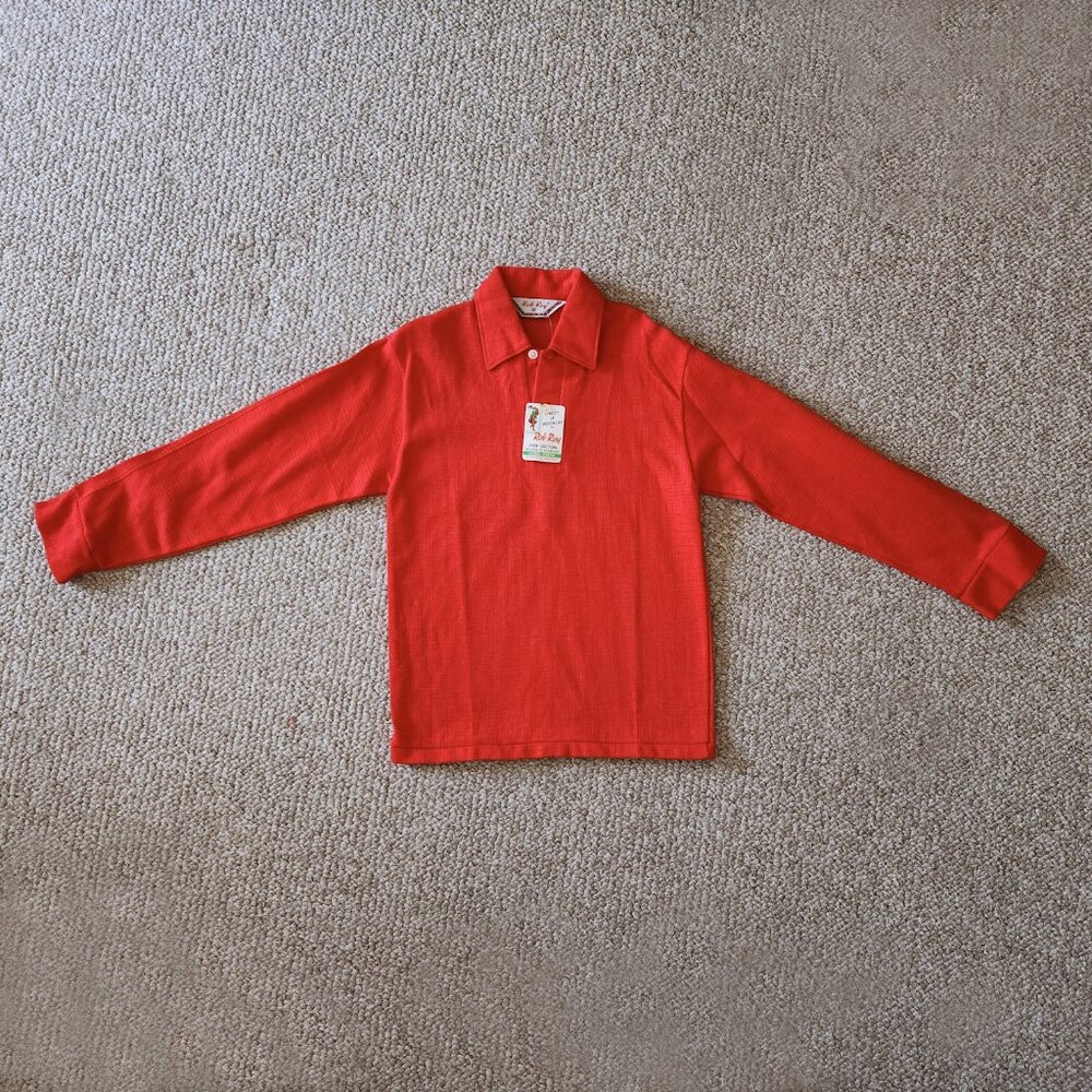 NEW Vintage 1960s Rob Roy Red Kids 100% Cotton Long Sleeve Polo Shirt 10 NWT